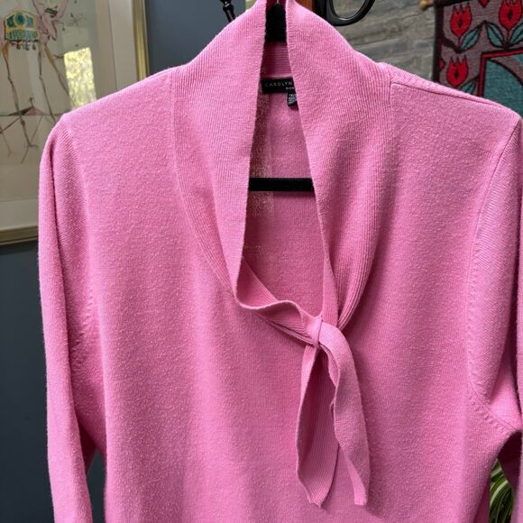 Women's Vintage Plus Size Caroline Taylor Pink Sweater with Neck Tie size 1X - Picture 3 of 8
